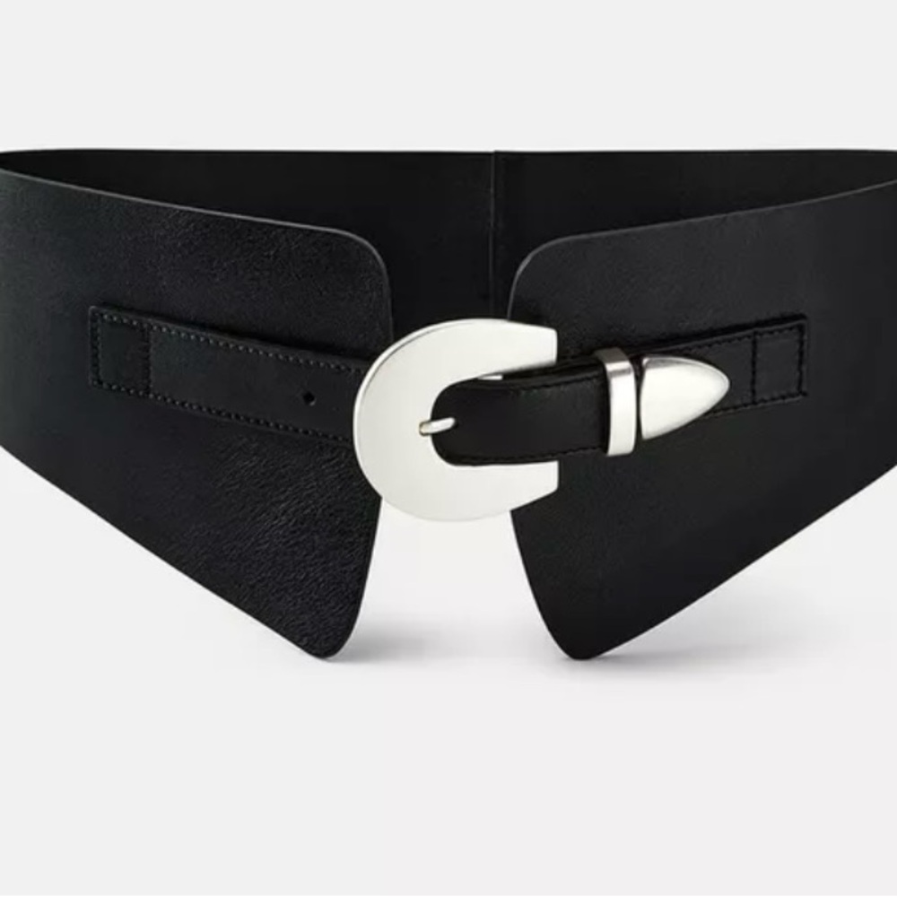 Black Leather Belt with Silver Buckle